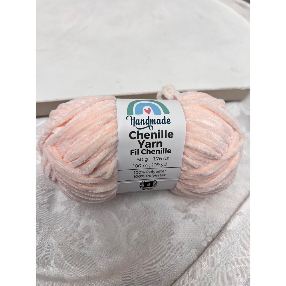 Handmade Chenille Yarn Peach Pink 100% Polyester Medium 4 Weight 109 Yards